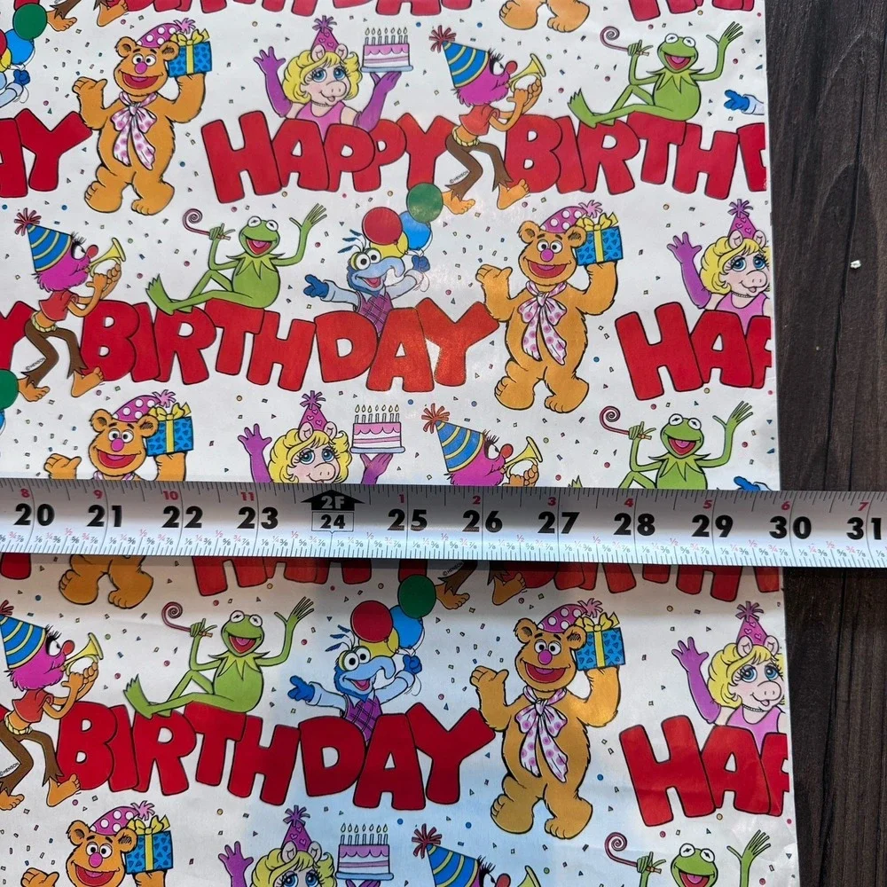 VTG 90's Muppets Gift Wrap Kermit Miss Piggy Birthday 46x30